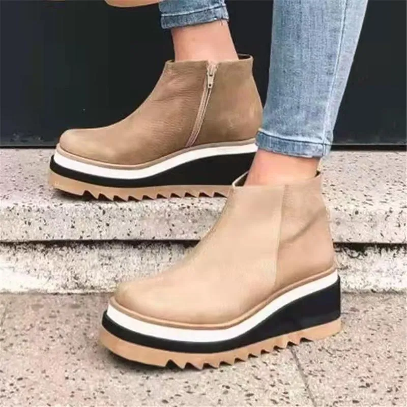 Women winter new fashion side zipper shallow short wedge boots