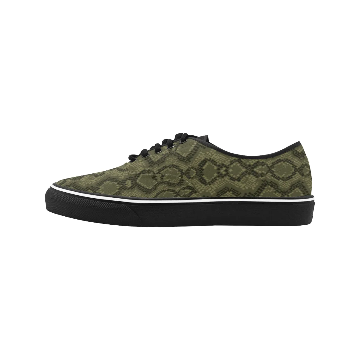 Women's Big Size Olive Snake Print Low Top Canvas Shoes