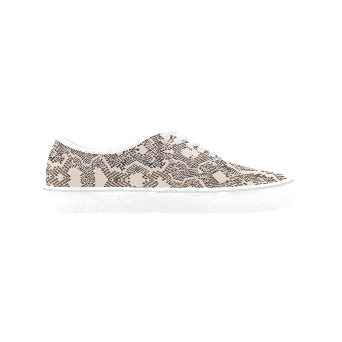 Women's Big Size Peach-Brown Snake Print Low Top Canvas Shoes