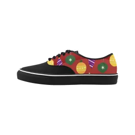 Women's Christmas Lights Print Canvas Low Top Shoes (Black)