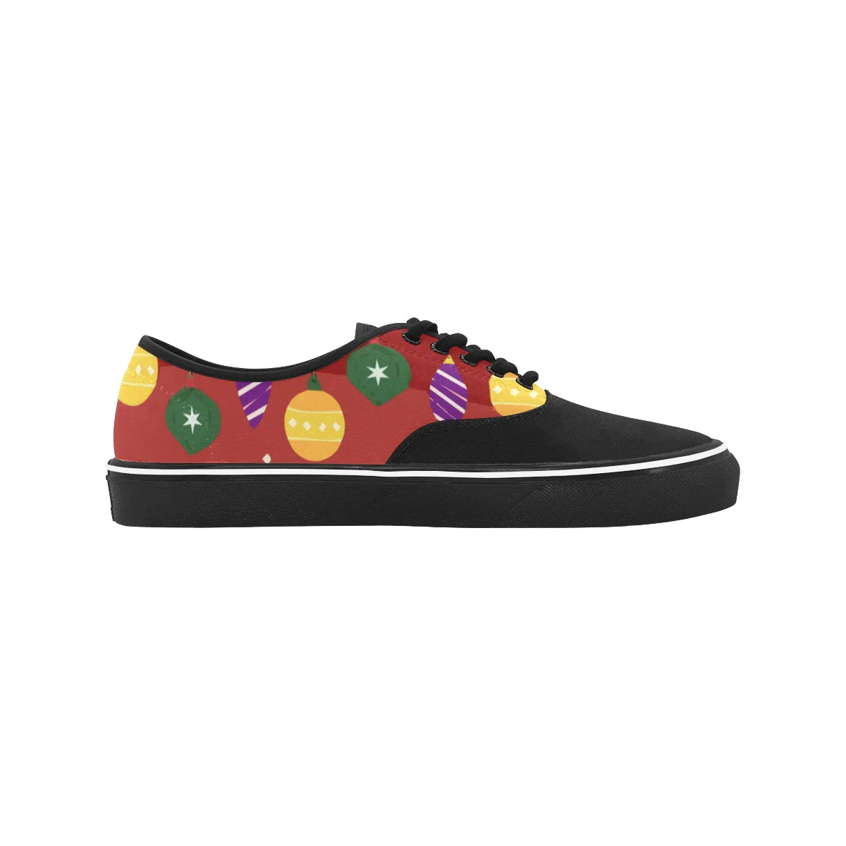 Women's Christmas Lights Print Canvas Low Top Shoes (Black)