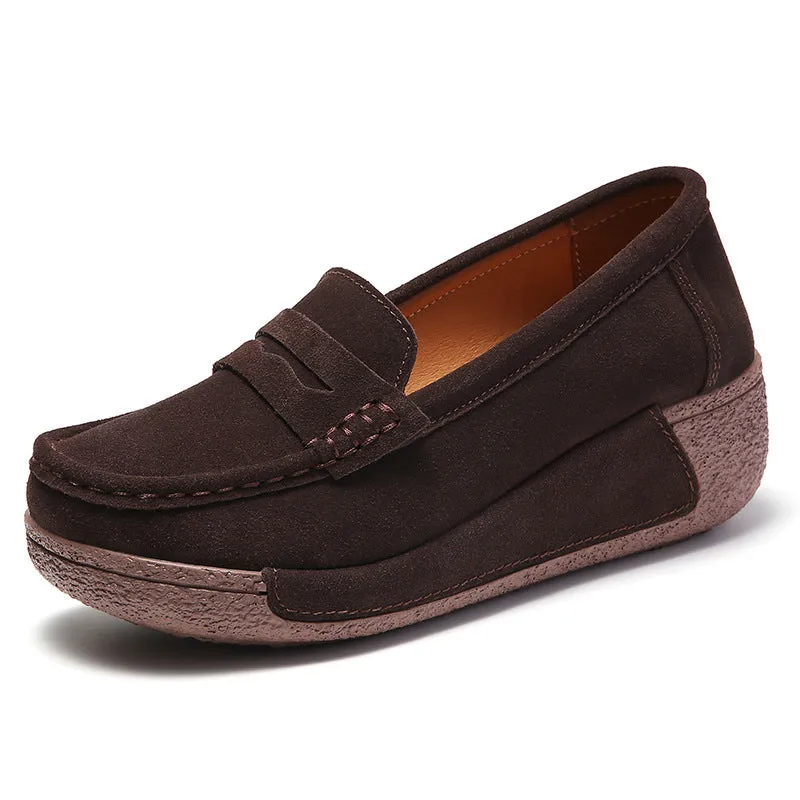 Women's Leather Platform Slip on Loafers Comfort Moccasins Low Top Casual Shoes