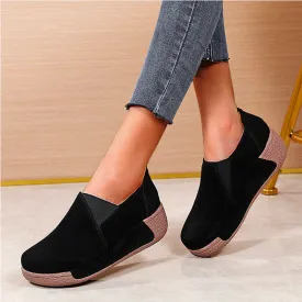 Women's Leather Platform Slip on Loafers Comfort Moccasins Low Top Casual Shoes