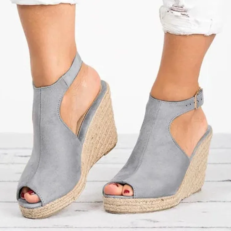 Women's peep toe espadrille platform wedge ankle strap buckle sandals