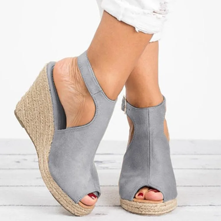 Women's peep toe espadrille platform wedge ankle strap buckle sandals