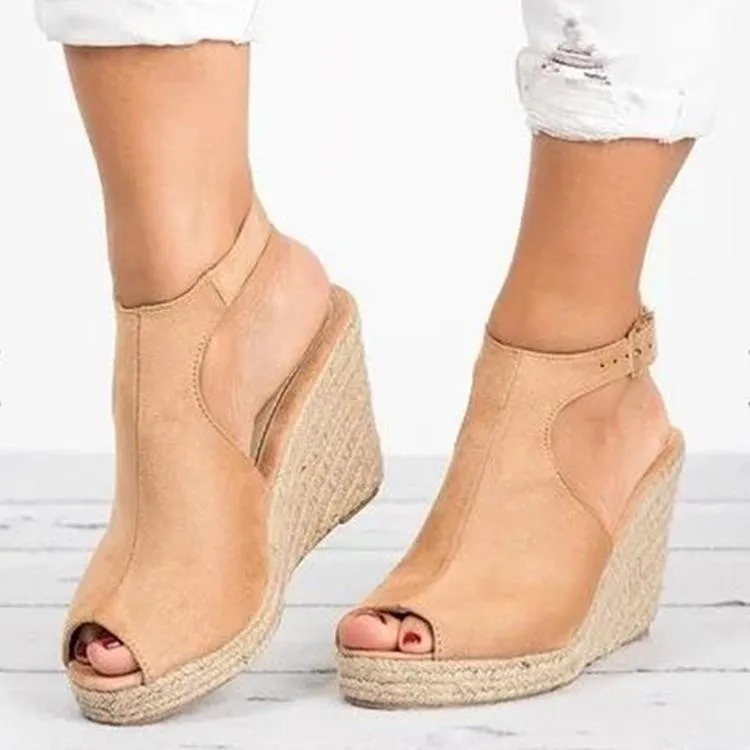 Women's peep toe espadrille platform wedge ankle strap buckle sandals